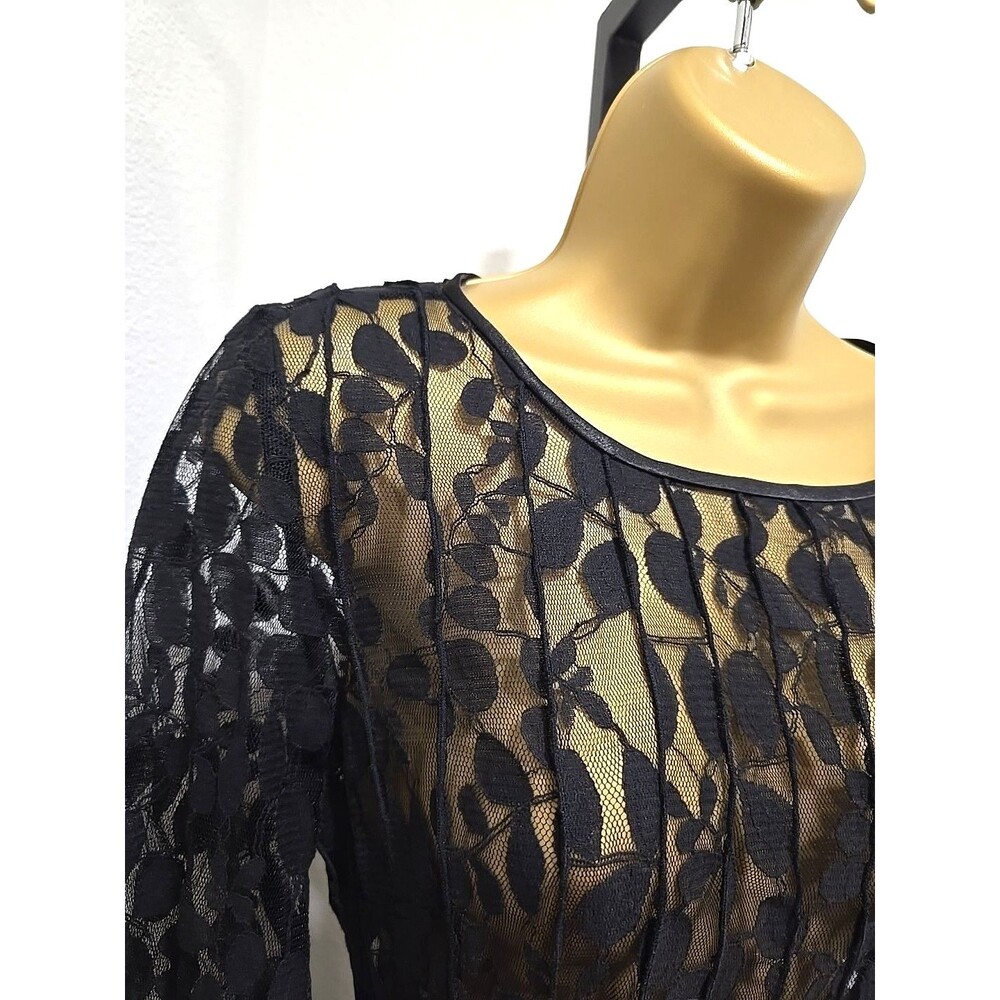 Vtg Joseph Ribkoff Sheer Lace Black Dress Size 8 Bow Cocktail Evening Whimsical